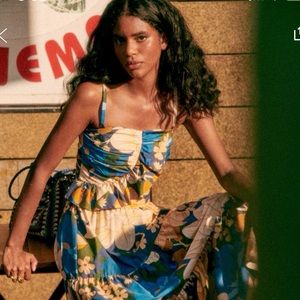 Sezane Blue and Yellow Floral Blouse